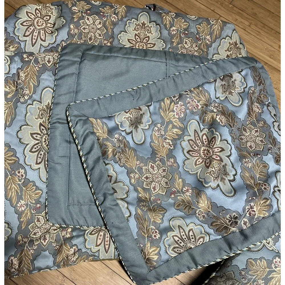 American Century Home Queen Size Comforter Sham & Pillow Set Floral Blue